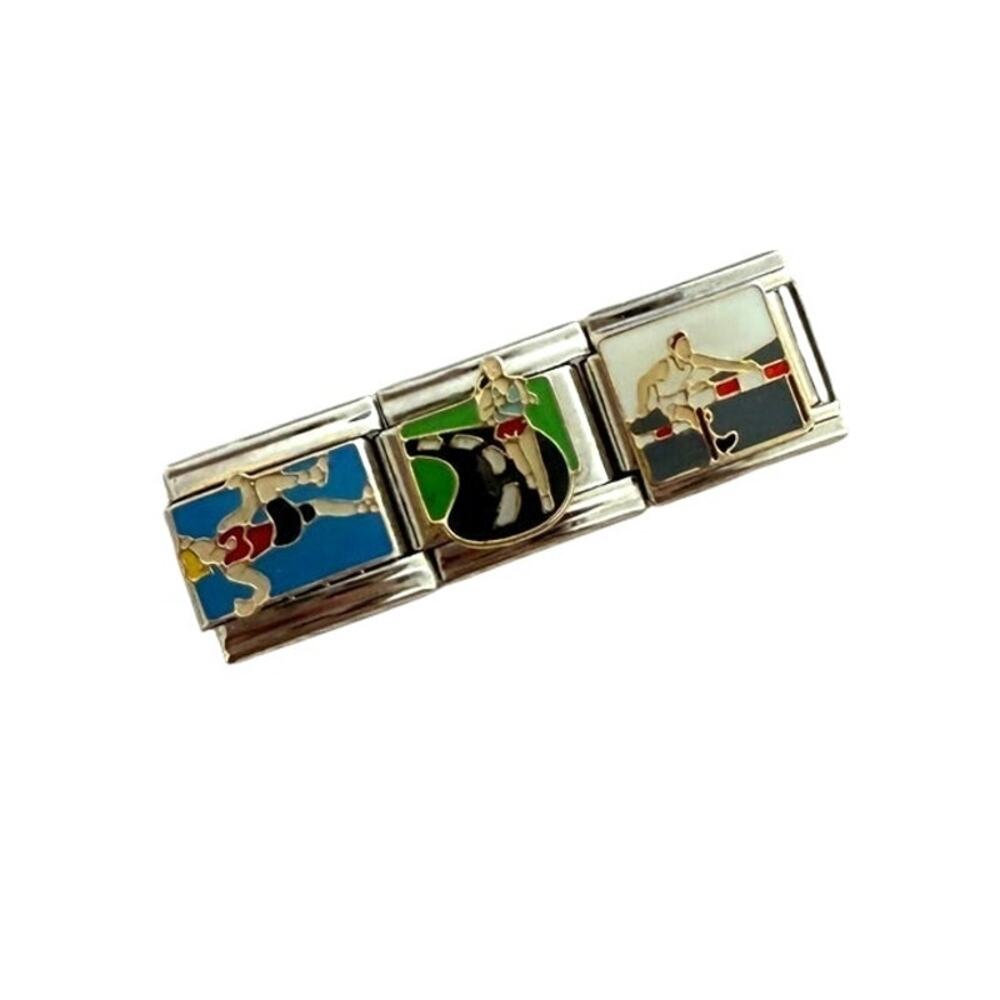 Track Field Running Sport 9mm Silver Stainless Steel Link Italian Charms Y2K NEW